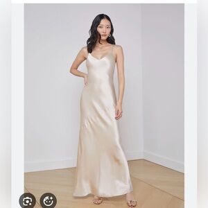 L'AGENCE Serita Maxi V-Neck Bias Dress in Champagne size 0